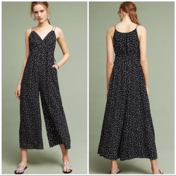 Anthropologie Pants - NWOT Anthropologie Maeve Finley Wide Leg Black White Polla Dot Flowy Jumpsuit 4